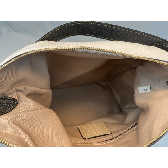 Coach Pennie Shoulder Bag Crossbody Off White Tan Black Soft Leather Det. Strap - Picture 7 of 10